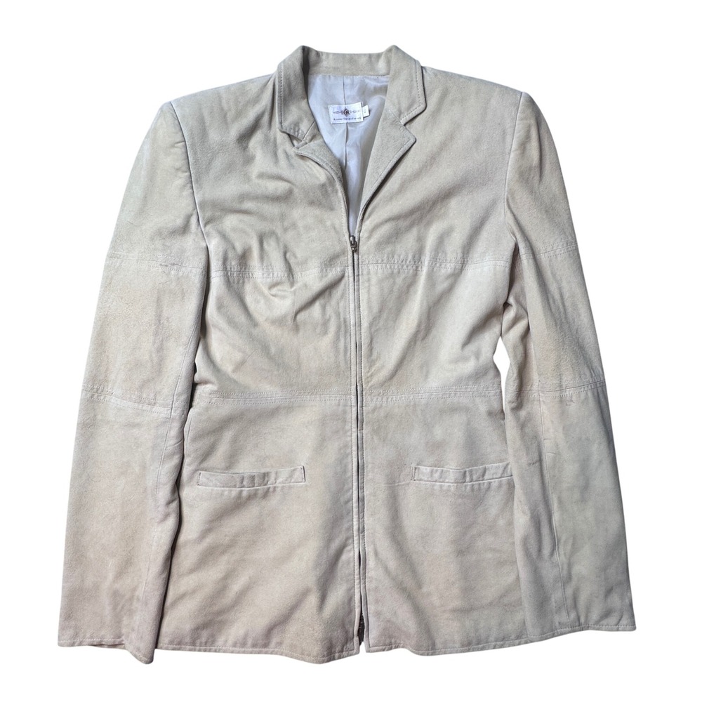 VTG Florence Cromer Fashion Jacket Womens 8 Tan Suede Leather Zip Up USA Blazer
